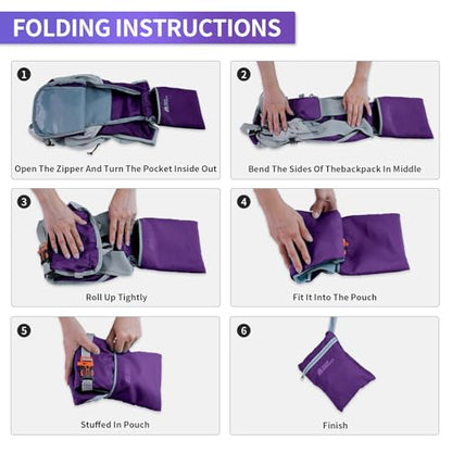 Small Hiking Backpack Packable Lightweight for Women Men - color: Deep Purple, size: 15L