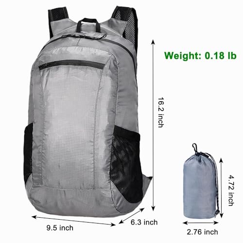 18L Mini Foldable Daypack, Waterproof and Lightweight Backpack - color: Grey