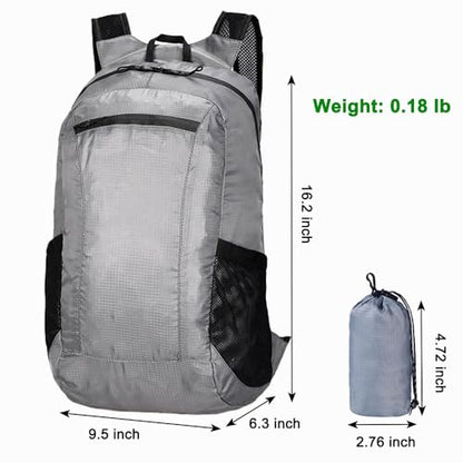 18L Mini Foldable Daypack, Waterproof and Lightweight Backpack - color: Grey