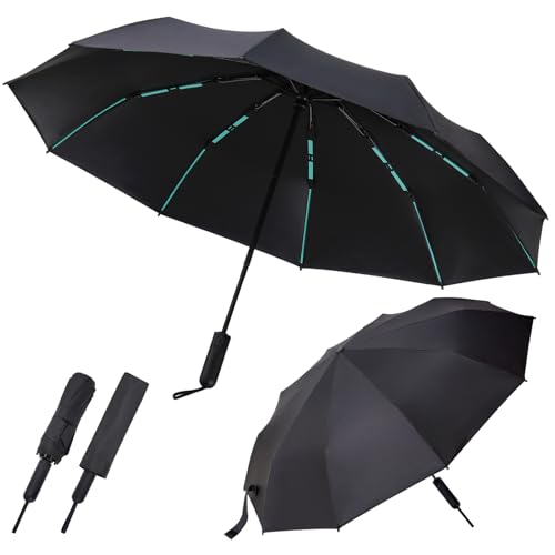 Folding Umbrella Anti-UV Compact Durable Folding Umbrella Auto Open Close Windproof Travel Umbrella Premium Grip Fits Backpack - color: Black