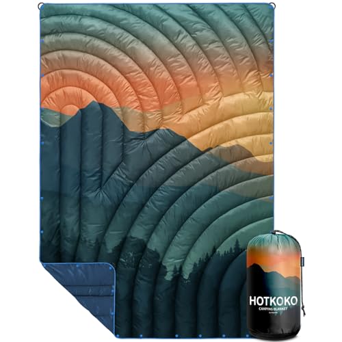 Puffy Camping Blanket,Large Camp Blanket Outdoor Camping Quilt Waterproof - color: Cyan, size: 52x75"