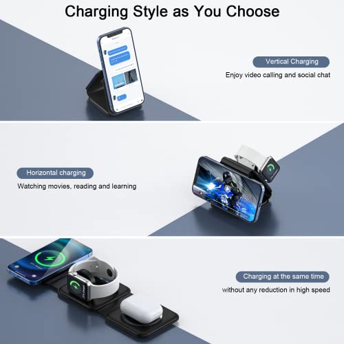 Wireless Charger 3 in 1,RTOPS Magnetic Travel Wireless Charging Station GaN Compatible with Apple Magsafe Multiple Devices for iphone17/16/15/14/13/Pro/Max,iWatch,AirPods4/3/2/Pro (Adapter Includes) - color: black