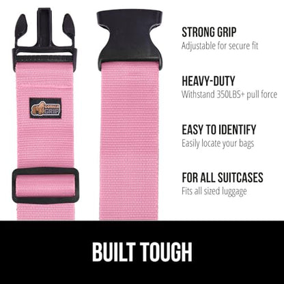 GORILLA GRIP Heavy Duty Luggage Straps for Suitcase, 2 Pack, Pink - color: Pink
