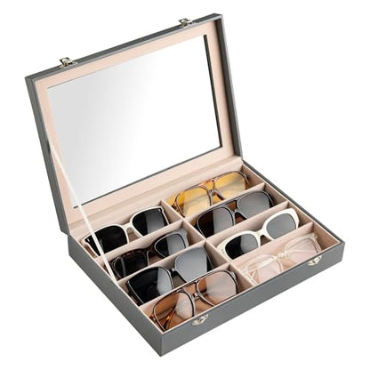Frebeauty 8-Slot Sunglass Organizer,Sunglass Holder with Clear Lid - color: Grey, size: With Lid