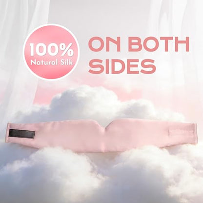 Pink Silk Sleep Masks for Women,Mulberry Blackout Eye Mask for Side Sleeper - color: Pink