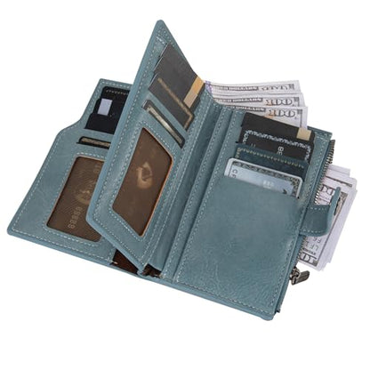 Wrangler Wallet for Women Bifold Card Holder with Zipper and ID Window - color: A-Jean Blue
