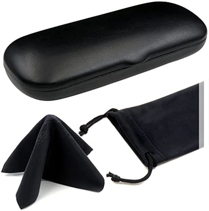 MyEyeglassCase Men Small Glasses case - Eyeglasses Hard Shell Holder Pouch & Cloth-Reading Slim & Narrow Case Heavy Duty - color: Black Classic