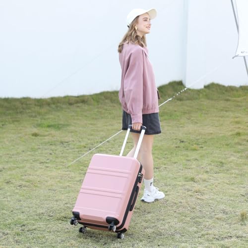 Kono Carry On Luggage Airline Approved with Spinner Wheels TSA Lock - color: Nude/Rose Pink, size: 20-inch/Db