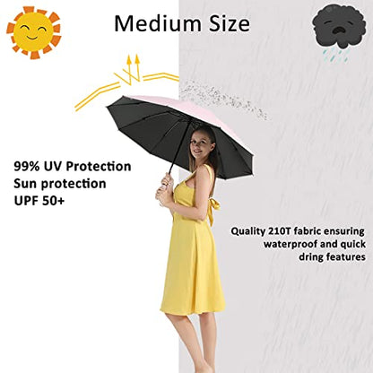 BAODINI Inverted UV Umbrella for Rain and Sun Medium Size UPF 50+ Rverse Compact Umbrella Auto Open Close - color: Pink