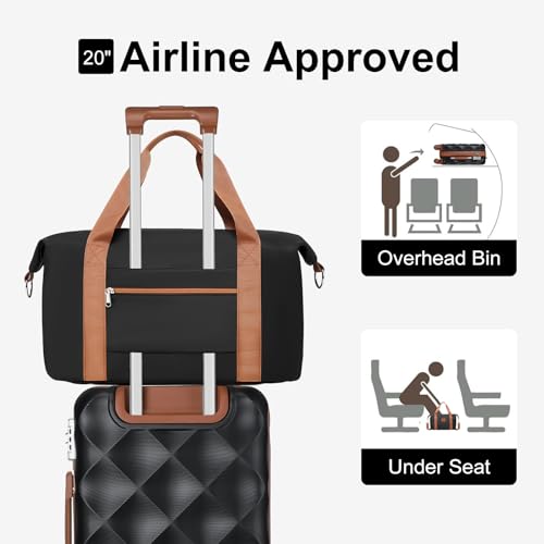 Somago 3-Piece Travel Collection with 20-Inch Hardside Carry-On Luggage - color: Black, size: 3 Piece Set (20/DB/TB)