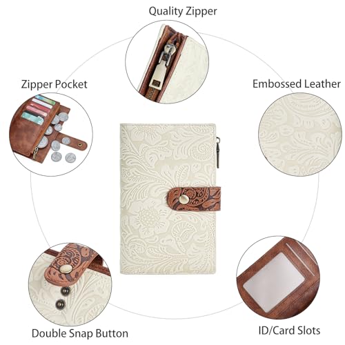 GOIACII Women's Wallet RFID Blocking Leather Trifold Credit Card Holder - color: B02 White & Brown