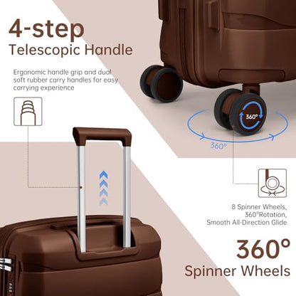 22 Inch Carry On Luggage, 3-piece Luggage Set Carry-on Suitcase - color: Mocha-3pcs, style: 3 Piece Set (Backpack)