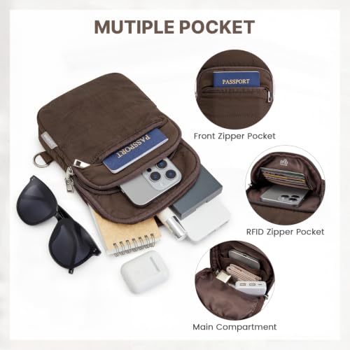 G4Free Small Crossbody Bag for Women, Anti Theft RFID Blocking Travel Purse - color: Coffee