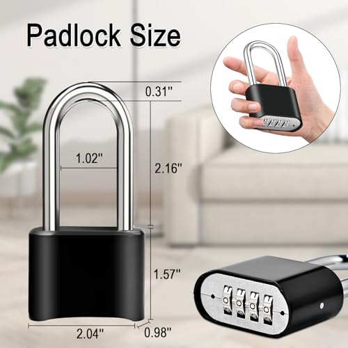6 Pack Long Shackle Combination Padlock, Heavy Duty Combination Locks - style: 6pcs Long-Black-2