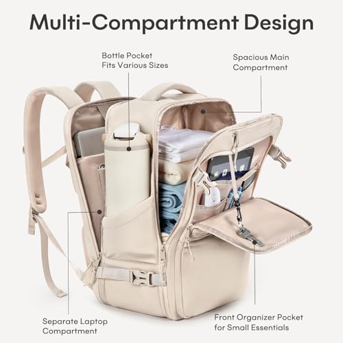 mibasies 30L Airline Approved Travel Carry On Backpack, fit 17" Laptop - color: Beige, size: X-Large