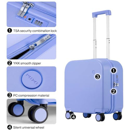 mixi Carry on Luggage, Suitcase with Spinner Wheels 16in Luggage Hardshell Lightweight Rolling Suitcases PC with Cover & TSA Lock, Lilac Purple - color: Lilac Purple, size: 16in Carry on
