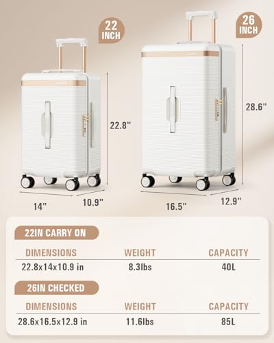 Joyway 22 Inch Carry On Luggage with Spinner Wheels and Cup Holder, White - color: Beige, size: 22 inch