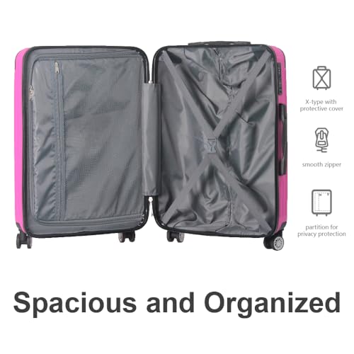 3-Piece Luggage Set 3 (20"/24"/28"), Hardside Suitcases with 8 Spinner Wheels, Scratch-Resistant ABS Shell, set2, set3 Travel Suitcase, TSA Lock (Ribbed Surface, Pink) - color: Pink, style: Ribbed Surface