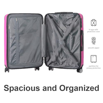 3-Piece Luggage Set 3 (20"/24"/28"), Hardside Suitcases with 8 Spinner Wheels, Scratch-Resistant ABS Shell, set2, set3 Travel Suitcase, TSA Lock (Ribbed Surface, Pink) - color: Pink, style: Ribbed Surface