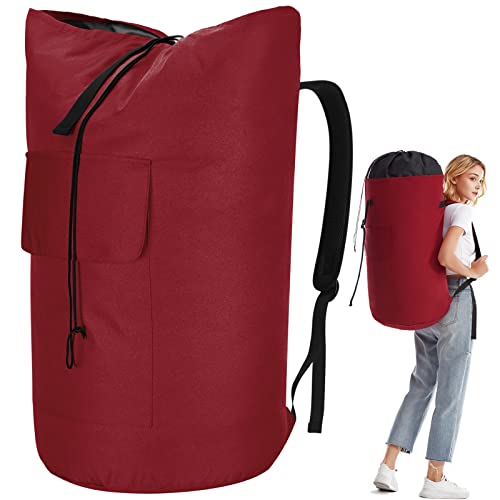 Backpack Laundry Bag, 115L Heavy Duty Extra Large College Laundry Backpack, Dirty Clothes Bag with Shoulder Straps, Laundry Hamper Bag with Drawstring Closure for College Dorm, Apartment Red - color: Red