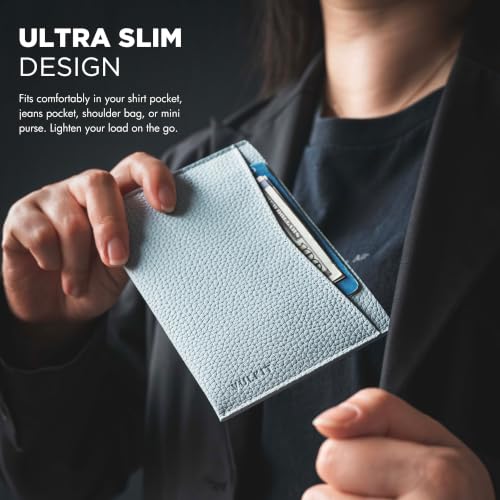 VULKIT Passport Cover Ultra Slim Design Leather Passport Sleeve RFID Blocking with 2 Card Slots, Anti-Theft Travel Essentials - color: Grain Airy Blue