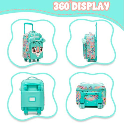 Kids Carry On Luggage with Wheels Softside Kids Suitcase for Girls Airline Approved & Girls Multi-function Carry Bag 4pcs Set - color: Lvbaozi