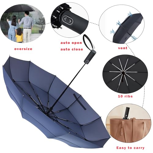 MRTLLOA Compact Golf Umbrella, 10 Ribs Vented Windproof Travel - color: Navy Blue, size: 62 Inch