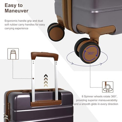 VoytraLuggage 세트, 8개의 부드러운 스피너 휠, 하드 쉘 ABS+PC 수하물, TSA 잠금 장치가 있는 여행용 가방, YKK 지퍼, 퍼플., 비즈니스 여행 가족 휴가 휴가 여행 학교 대학 비행기 승인 내구성 있는 세련됨 - color: 퍼플., size: 5 piece set (20"/24"/28")