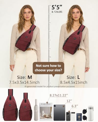 Pritent Crossbody Bags for Women Men Trendy Sling Bag Backpack Casual Chest Bag with Convertible Shoulder Strap - color: Wine Red, size: Medium