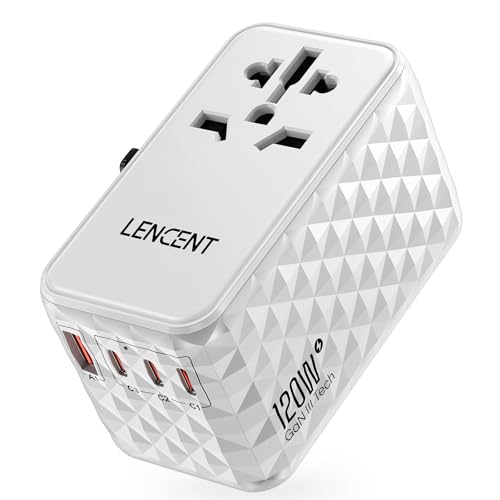 LENCENT 120W International Travel Adapter, Universal Travel Adapter - color: White, size: 120W-1A3C(4 Fast Charger Ports)