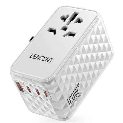 LENCENT 120W International Travel Adapter, Universal Travel Adapter - color: White, size: 120W-1A3C(4 Fast Charger Ports)