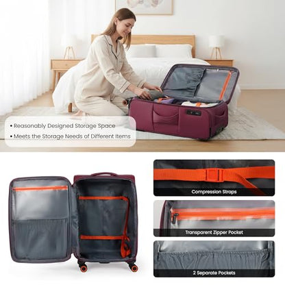 28'' Luggage with Spinner Wheels,Checked Softside Luggage - color: Burgundy, size: Checked-Large 28-Inch