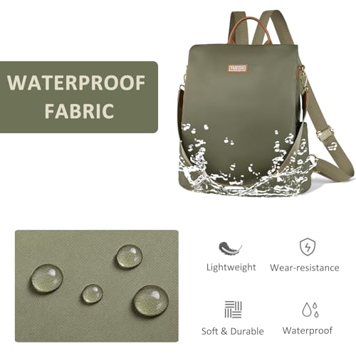 Fmeida Convertible Backpack Purse for Women Anti Theft Nylon Backpack Green - color: Olive Green