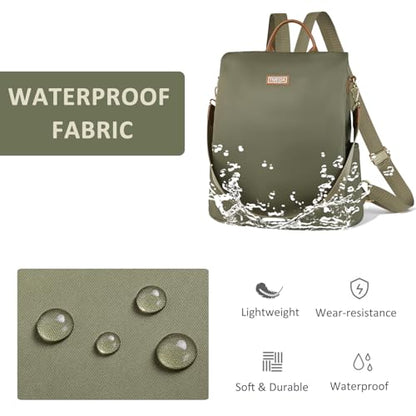 Fmeida Convertible Backpack Purse for Women Anti Theft Nylon Backpack Green - color: Olive Green