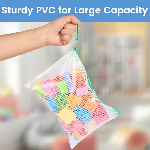 Sooez 24 Pack Mesh Zipper Pouch Bags with Label Pocket, A5 (9.4×6.8 in) Small Pencil Case Pouch for Organizing, Clear Plastic Pencil Pouches Bulk for School Supplies Storage, Money Envelopes for Cash - size: A5