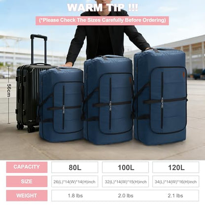 100L Extra Large Foldable Duffle Bag for Travel with Shoe Compartment - color: Dark Blue, size: 100L