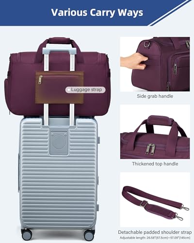 HanTrip 21 Inch Carry On Duffel Bag Foldable Overnight Tote Bags, Purple - color: Purple, size: Carry-on 21.5-Inch