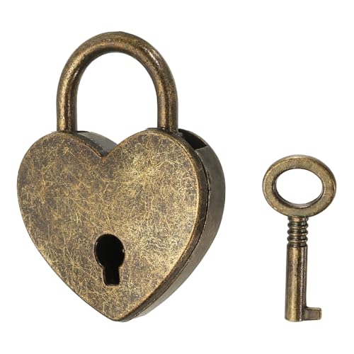 PATIKIL Mini Heart Lock w/Key 1.2x1.5 Heart Shaped Padlock Bronze - color: Bronze, size: 1.2"x1.5"
