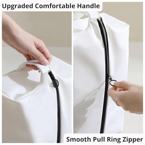 tianzong Double-Layer Fabric Wide-Opening Waterproof Travel Shoe Bag with Comfortable Handle (T400+TPU, White) - color: White