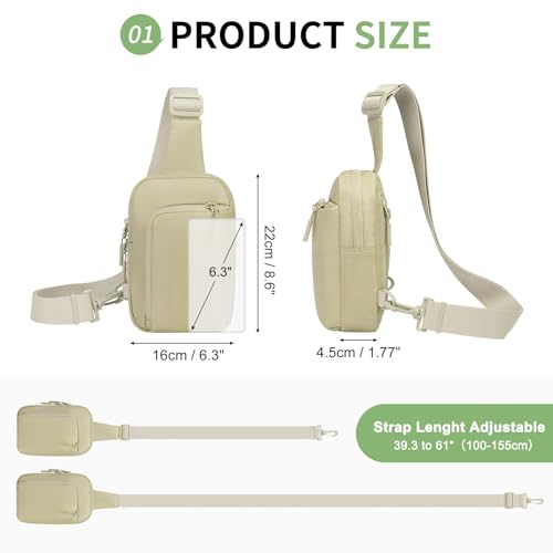 Mini Sling Bag for Men Women Fits for 6.3" Phone, Khaki - color: 2 Pocket-khaki
