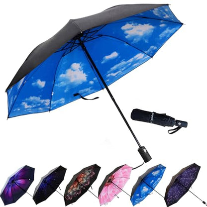 LLanxiry Compact Travel Umbrella, Windproof Automatic Umbrellas for Rain - color: (High clouds)