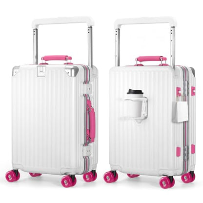 Xtaeptos 20 Inch Zipperless Carry On Luggage with Aluminum Frame Hardside - color: White + Pink