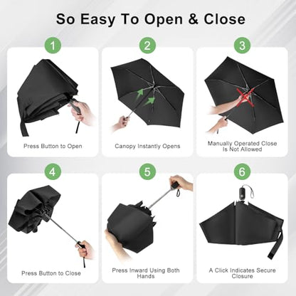 Automatic Mini Flat Umbrella Compact Travel Rain | Auto open close mini flat umbrella for purse, pocket, backpack, car, school, commute, office, travel and daily rain gifts - color: 01.Black, size: 46inch