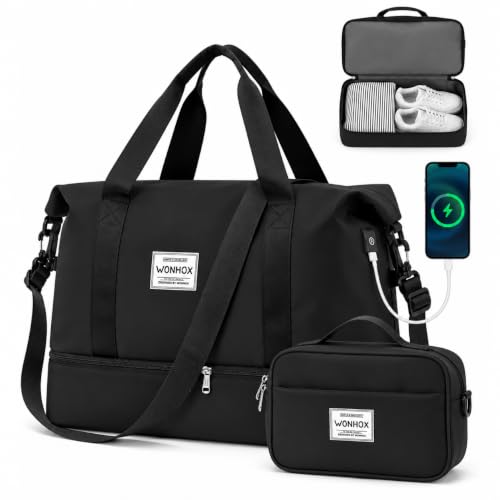 Weekender Bags for Women Travel Weekend Overnight Bag with Shoe Compartment - color: A -Black