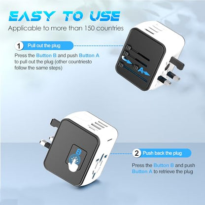 ISIX International Travel Adapter, 1 USB-C &3 USB-A Ports,2500W AC Outlet, - color: White