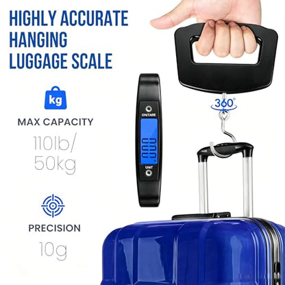 Digital Luggage Scale 50kg 10g Precision with LCD Display, Portable Hanging Hook for Travel, Home Kitchen and Fishing, Black