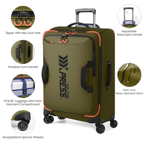 22" Softside Upright Luggage w/Front Open,Waterproof - color: Green, size: Carry-On 22-Inch