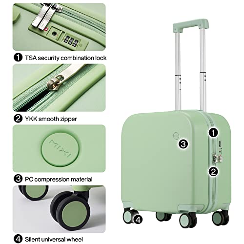 mixi Carry on Luggage, Suitcase with Spinner Wheels 16in Luggage Hardshell Lightweight Rolling Suitcases PC with Cover & TSA Lock, Avocado Green - color: Avocado Green, size: 16 Inch