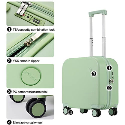 mixi Carry on Luggage, Suitcase with Spinner Wheels 16in Luggage Hardshell Lightweight Rolling Suitcases PC with Cover & TSA Lock, Avocado Green - color: Avocado Green, size: 16 Inch