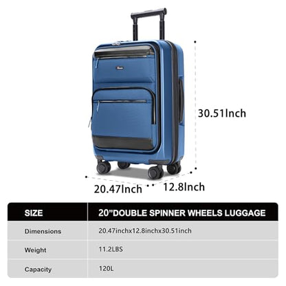 28 Inch Luggage with Spinner wheels, Expandable Hybrid Soft Front & Hard Shell Large Checked Luggage with TSA Lock, Blue - color: Blue, size: 28 Inch